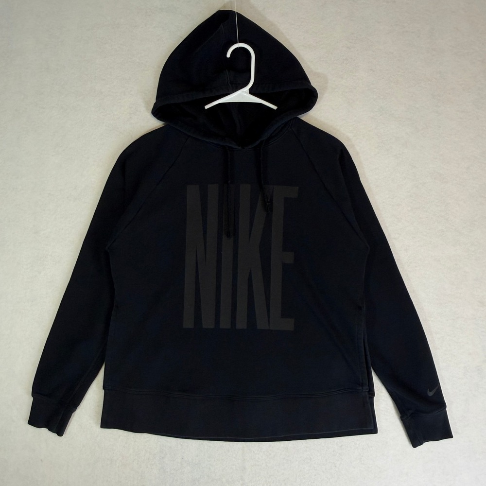 Nike Dri Fit Big Logo Sweater Womens Small Black Hoodie Sweatshirt Pullover